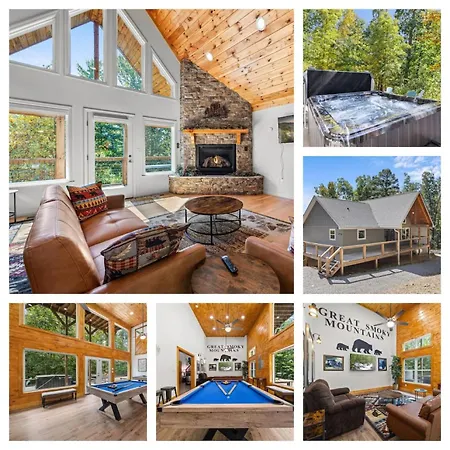 H5042 New Listing 3200 Sqft Cabin With Game Room And Fire Pit And 3 Kings Bed And Hot Tub